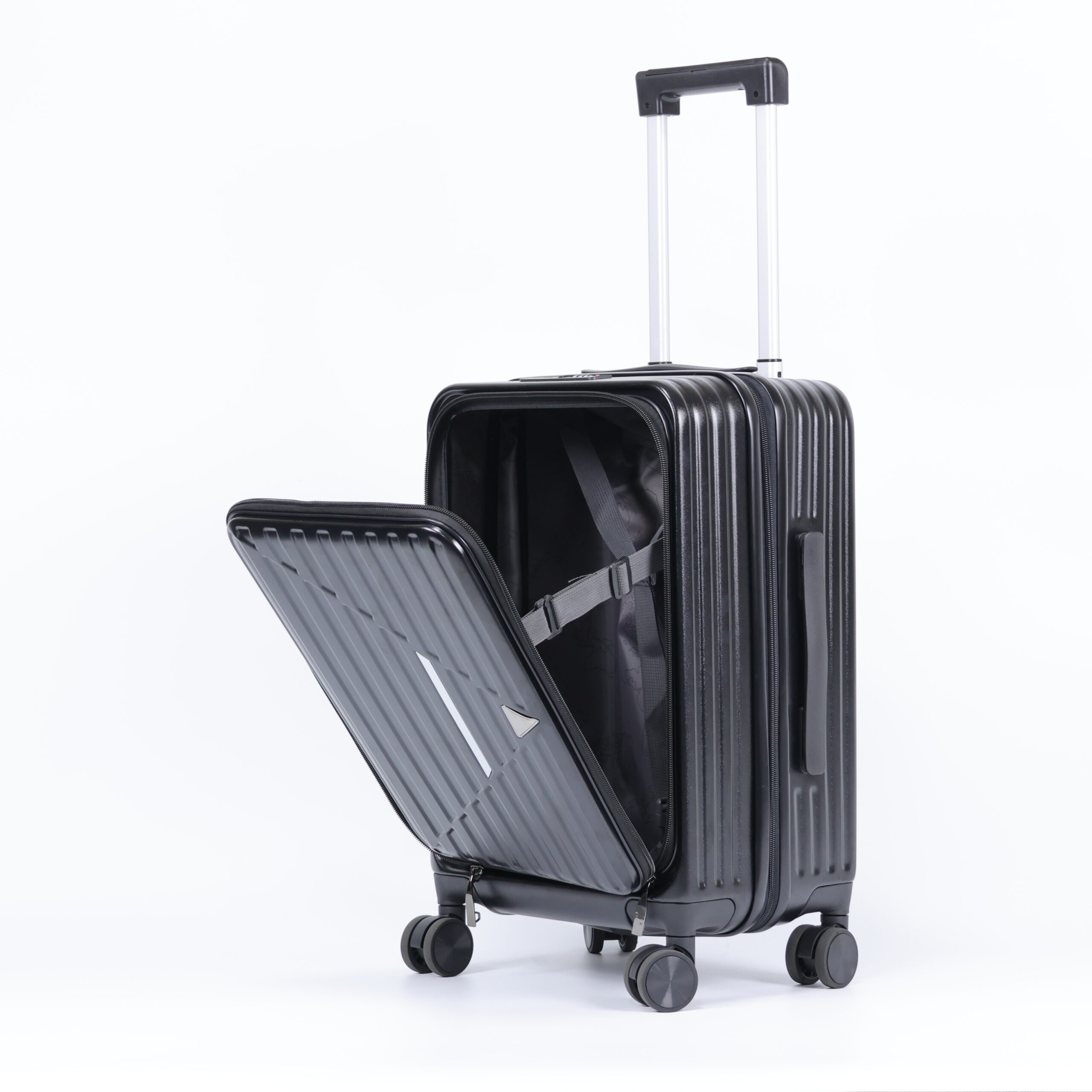 SHQ07 New Design Customizable Large-Capacity 20inch ABS PC Business Luggage Carry on Boarding Front Open Suitcase