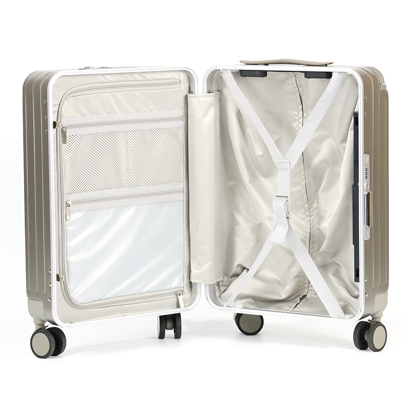 A005 New Arrival Unisex Large Size Hard Shell Cabin Luggage Front Opening Portable Carry-On Suitcase with Cup Holder for Girl - 图片 5