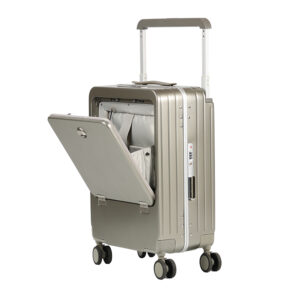 A005 New Arrival Unisex Large Size Hard Shell Cabin Luggage Front Opening Portable Carry-On Suitcase with Cup Holder for Girl