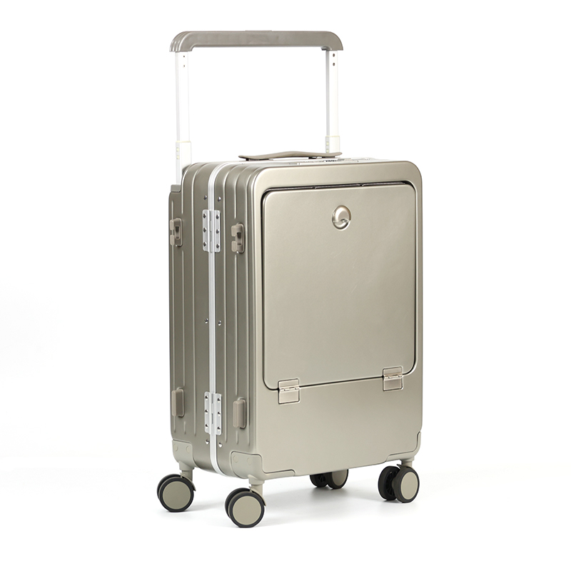 A005 New Arrival Unisex Large Size Hard Shell Cabin Luggage Front Opening Portable Carry-On Suitcase with Cup Holder for Girl - 图片 2