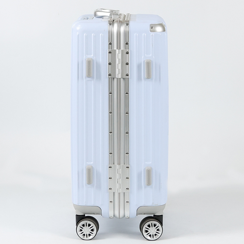 SH-FL01 Carry On Luggage with Aluminum Frame Zipperless Luggage with 4 Wheels 20inch Hard Shell Suitcase with PC+ABS TSA Lock 4 Metal Corner White - 图片 2