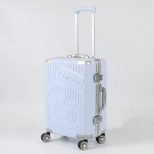 SH-FL01 Carry On Luggage with Aluminum Frame Zipperless Luggage with 4 Wheels 20inch Hard Shell Suitcase with PC+ABS TSA Lock 4 Metal Corner White