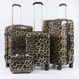 SH09 Luggage Sets 4 Piece, Hardside 14/20/24/28 Inch Carry on Luggage Airline Approved PC+ABS Suitcase Set with Spinner Wheels Combination Lock, Lightweight Rolling Suitcase for Men and Women, Cheetah Print