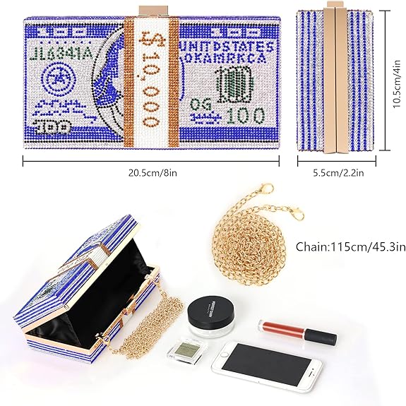 X060 ShiHao Money Clutch Purses Rhinestone Crossbody Purse Unique Evening Clutch Handbag Shoulder Bag Money Purses Crossbody Bag - 图片 3