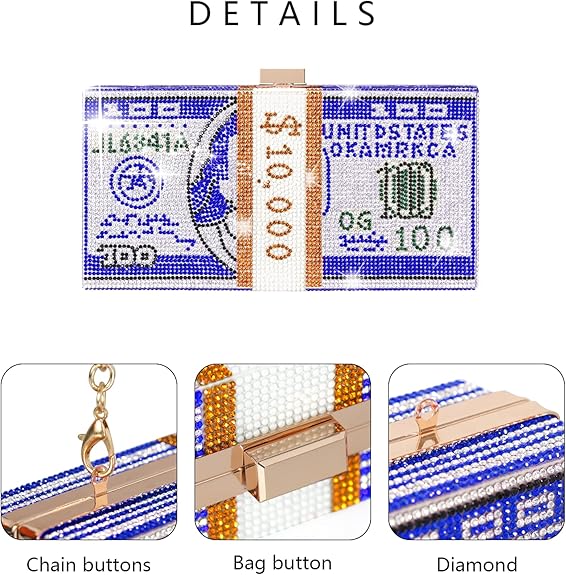 X060 ShiHao Money Clutch Purses Rhinestone Crossbody Purse Unique Evening Clutch Handbag Shoulder Bag Money Purses Crossbody Bag - 图片 4