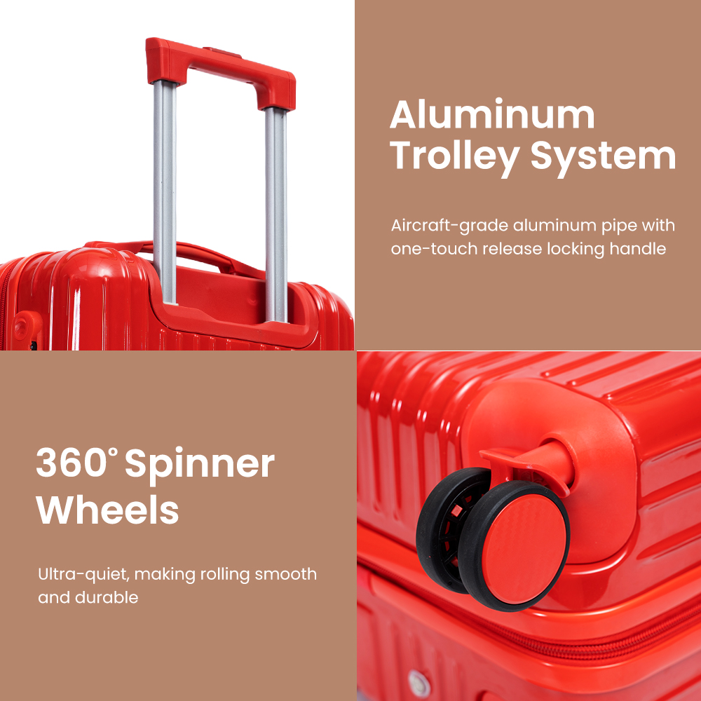 1007 New Style 3-Piece Hard Side Travel Luggage Set Red ABS PC Material Lightweight Travel Trolley Suitcase Set - 图片 3