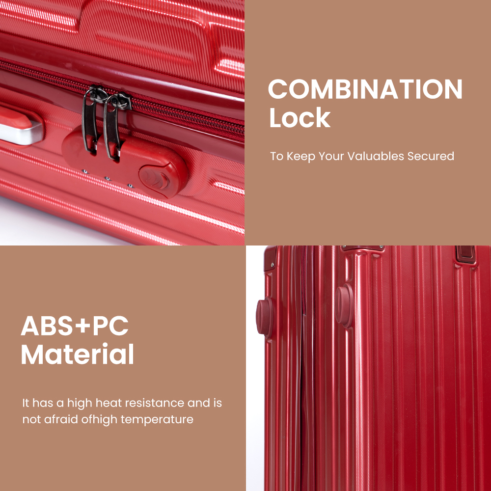 1006 New Style Hard Side 3 Pieces Luggage Travel Set Red ABS PC Material Travel Trolley Suitcase Lightweight Luggage Set - 图片 4