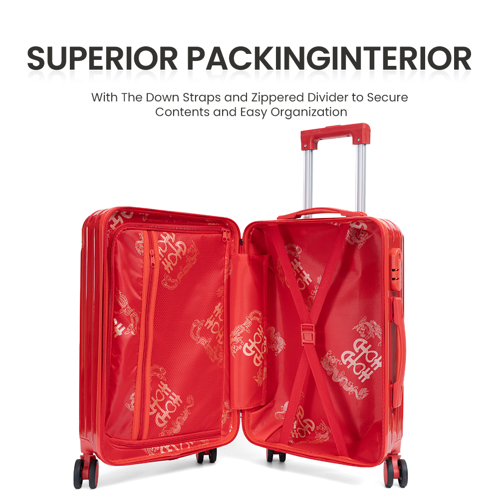 1007 New Style 3-Piece Hard Side Travel Luggage Set Red ABS PC Material Lightweight Travel Trolley Suitcase Set - 图片 5
