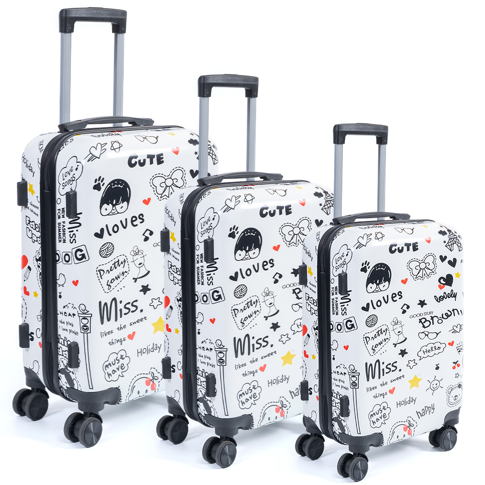 1042 BSCI Manufacturer Customized Logo Pattern Printing Trolley Box Gift Boarding Password Travel Luggage Set 3 20/24/28 Inch