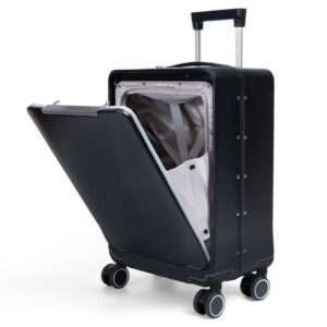 1025 Luggage Aluminum Carry-on Luggage with Front compartment, Hard shell Suitcase, Wheeled Soft Handle Luggage Airline Approved, TSA Approved Lock