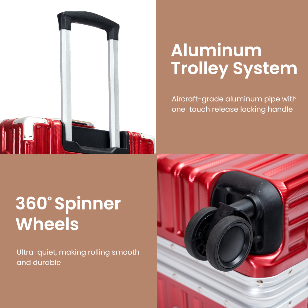 1037 Wholesale Portable Waterproof Drop-proof Vintage Suitcase Bags with Wheels Premium Luggage Sets Red Travel Trolley Spinner Case - 图片 4