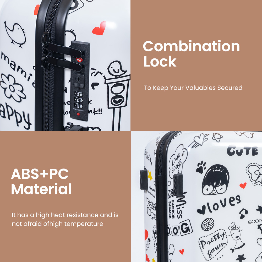 1042 BSCI Manufacturer Customized Logo Pattern Printing Trolley Box Gift Boarding Password Travel Luggage Set 3 20/24/28 Inch - 图片 5